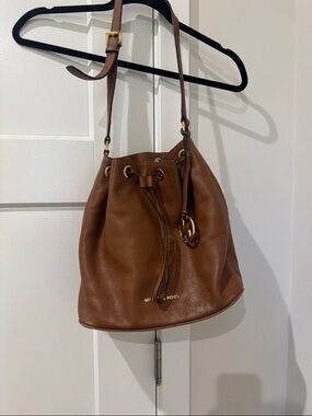 Michael Kors Cognac Leather Drawstring Bucket Shoulder Bag